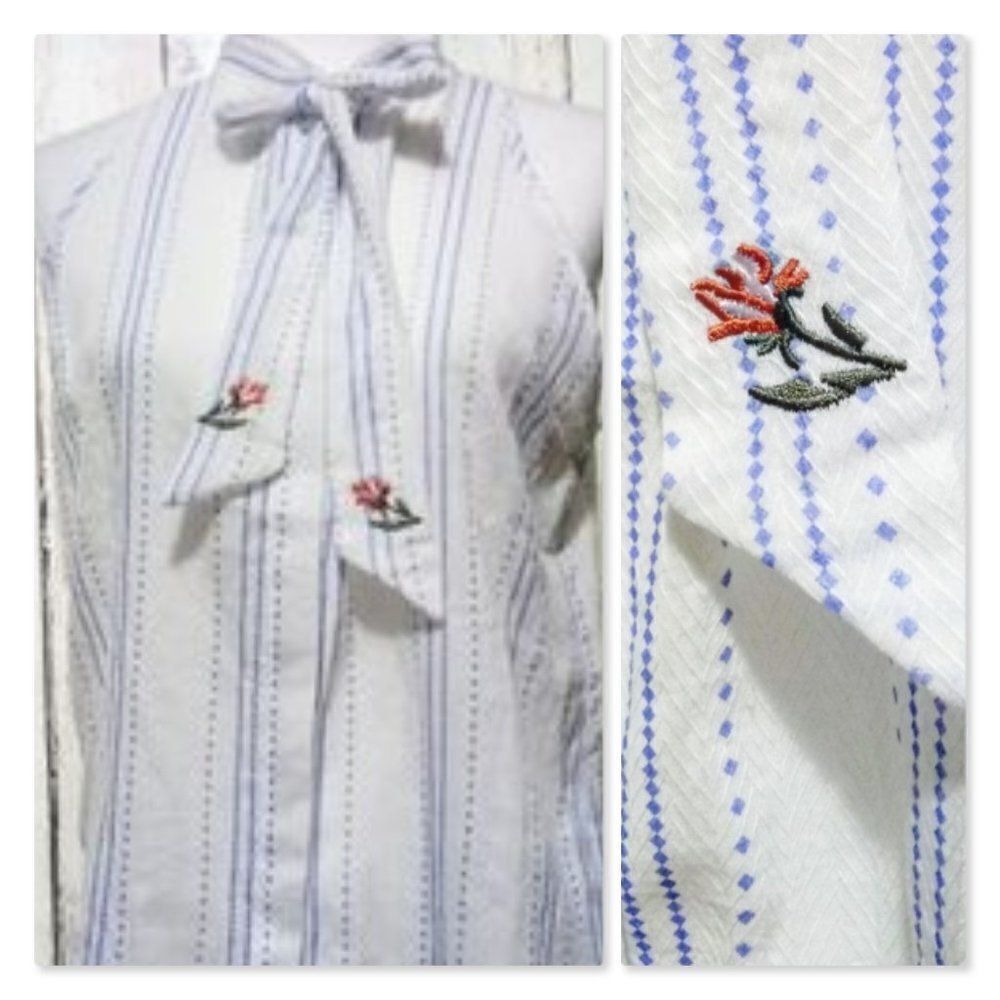 Alice Blue Sleeveless Tie Neck Button Down Blouse